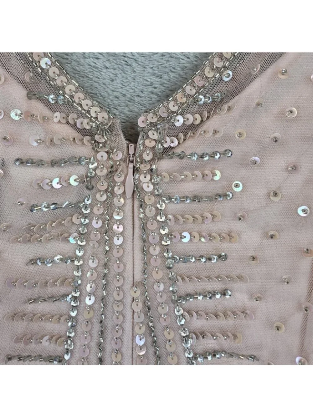 Adrianna Papell Dress Womens 6P Petite Pink Sequin V Neck Sheath Mini Party